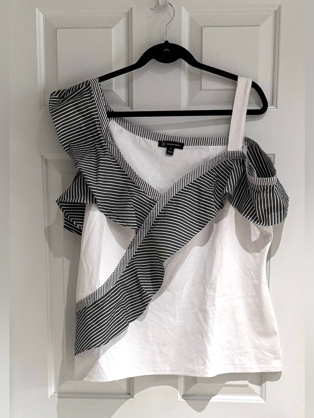 INC International Concepts Black and White Striped Off The Shoulder Top Size 2X